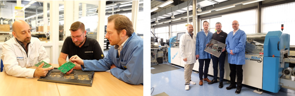 Discussion of layout and soldering frame in the production department at Scheidt & Bachmann, Mönchengladbach.