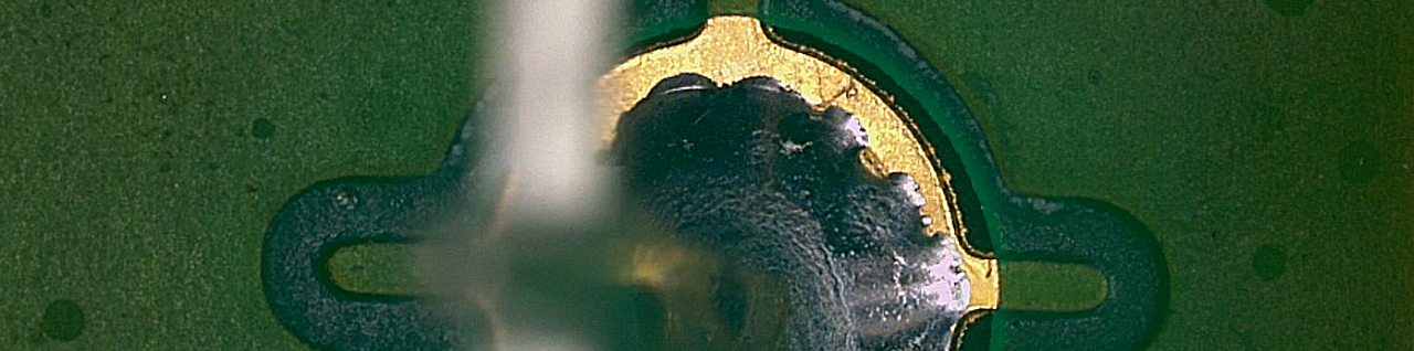 Shows microscopy image of THT meniscus of fully filled PTH solder joint